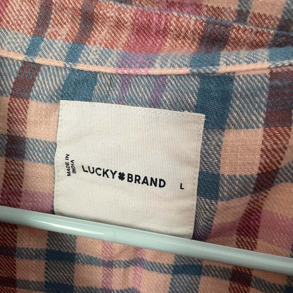 Lucky Brand Pink and Blue Plaid Shirt Size Large - Picture 5 of 10